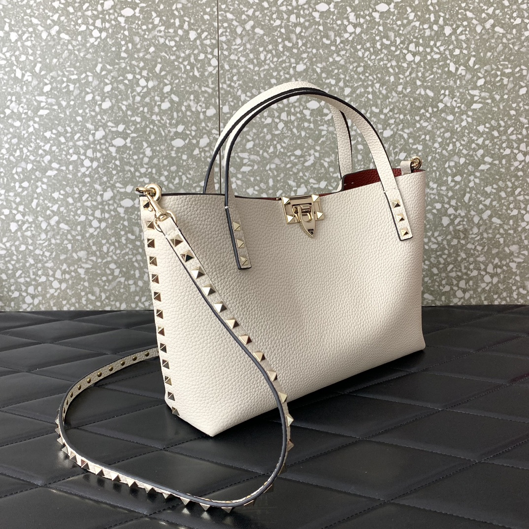 Valentino Garavani Rockstud Tote Bag in Ivory Grainy Calfskin